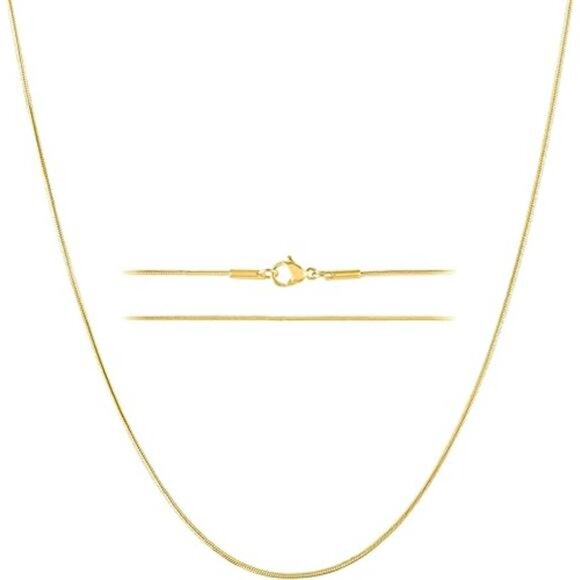 24k Gold Snake Chain Necklace – Thin, Dainty, Gold Plated Stainless - Picture 7 of 14